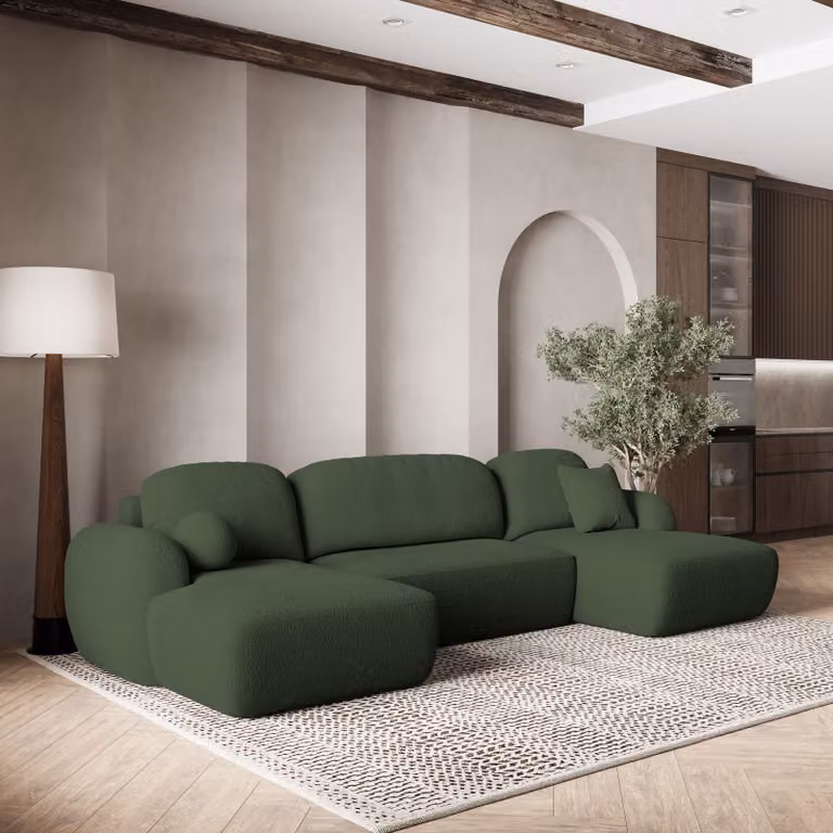Divano angolare SAVONA N di Masseno con funzione letto a U, divano con box letto, divano da salotto, divano, divano letto, set di divani - verde, ORA O MAI PIÙ 37