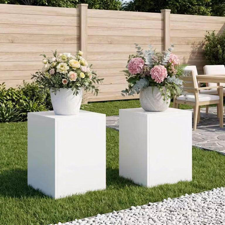 Set di 2 supporti per piante vidaXL in acciaio bianco L/P/H: 30 x 30 x 40 cm