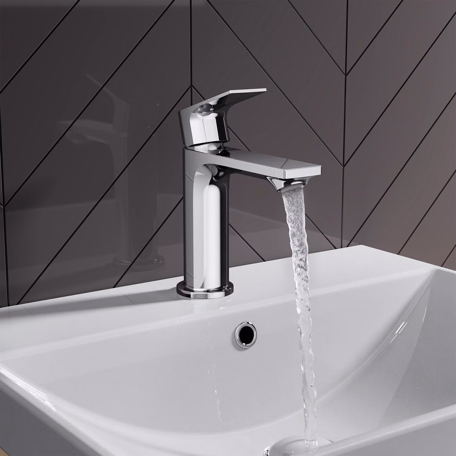 Rubinetto da bagno, miscelatore monocomando per lavabo con aeratore integrato, miscelatore monocomando per bagno, rubinetto cromato con altezza del beccuccio di 116 mm