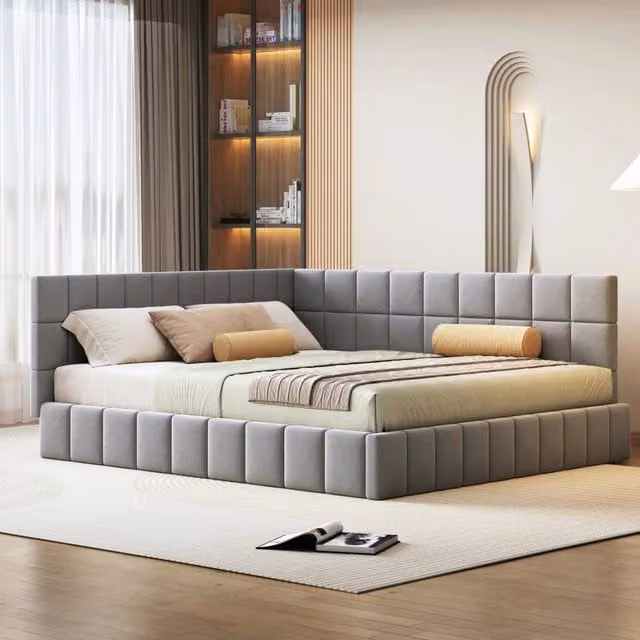 Letto da giorno convertibile in divano 160 x 200 cm con rete a doghe; velluto grigio
