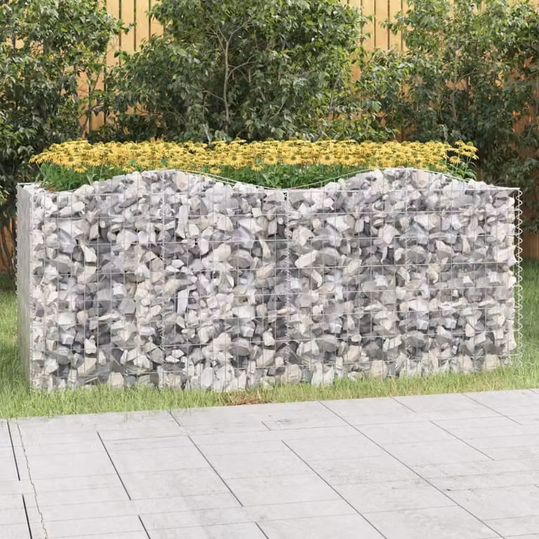 vidaXL Gabbione ad Arco con Letto Rialzato in Acciaio Zincato Grigio L/P/H: 200 x 100 x 100 cm
