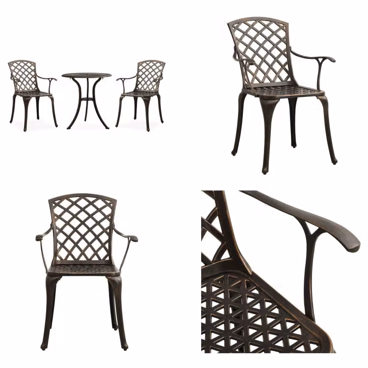 vidaXL 3 pz. Set da bistrot in alluminio fuso bronzo - Set da bistrot - Set da bistrot - Set da bistrot - Set da bistrot