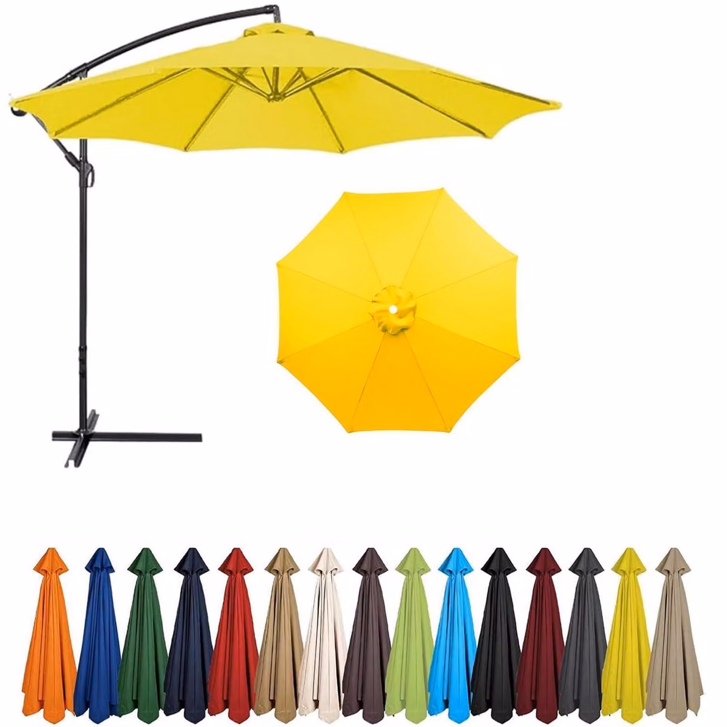 Copertura di ricambio per ombrellone, colore giallo, diametro 2,30 metri, 8 stecche, protezione UV, in poliestere
