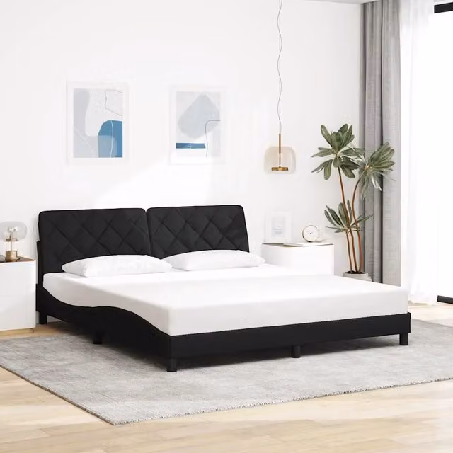 Giroletto vidaXL in tessuto nero con doghe in legno L/P: 180 x 200 cm