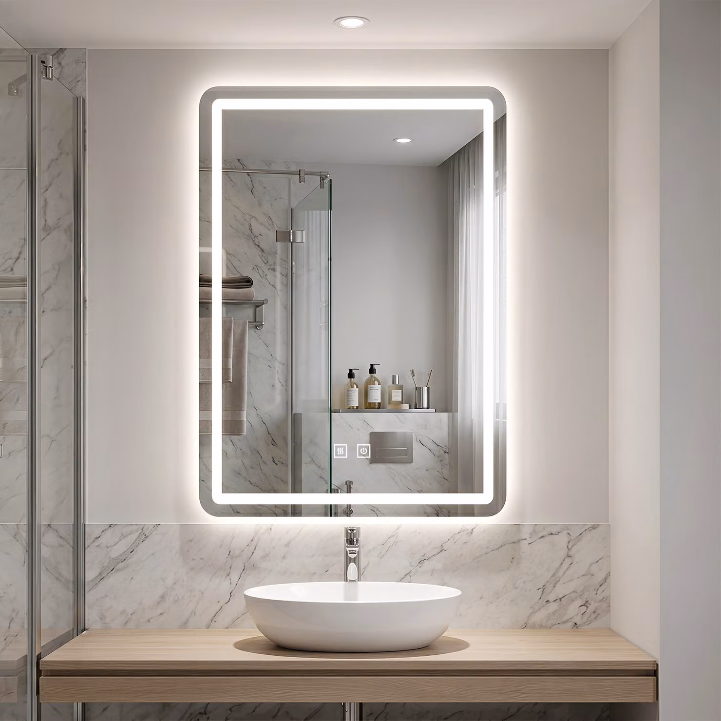 Specchio da parete per bagno Costway con luce LED a 3 colori dimmerabili, vetro infrangibile e funzione memoria, bianco