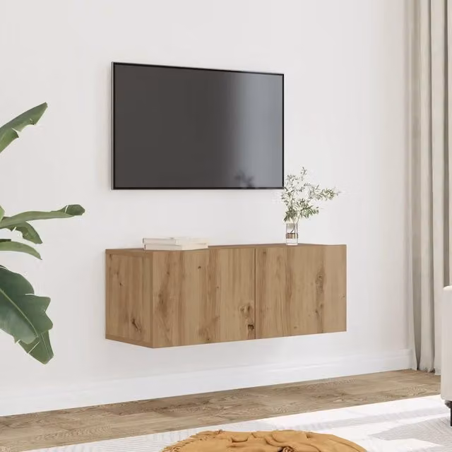 Set di 2 Mobili TV a Parete Sospesi in Rovere Artigianale Moderno, L 80 cm x P 30 cm x H 30 cm