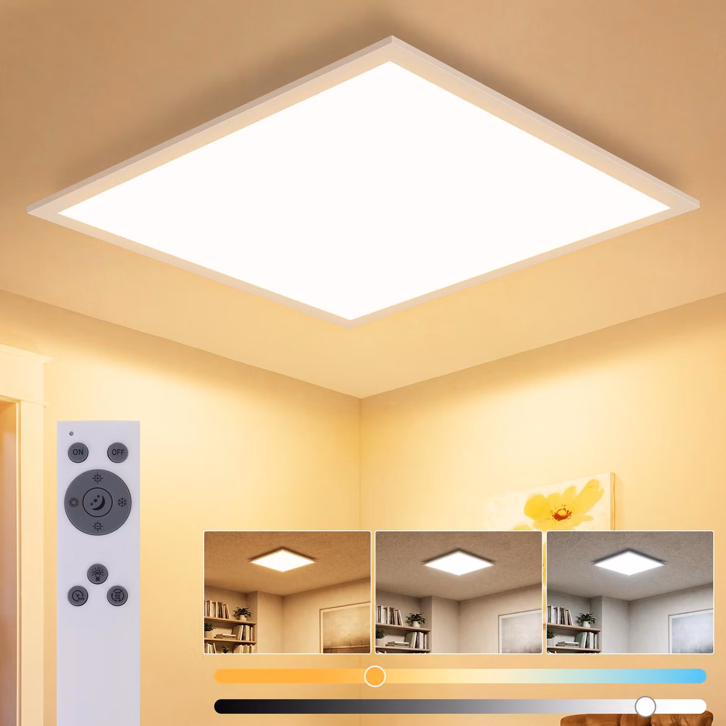 Lampada da soffitto a pannello LED ZMH, 45x45 cm, 13,5W, dimmerabile con telecomando. Lampada per cucina, plafoniera a filo, bianca, illuminazione interna per cucina, soggiorno, corridoio