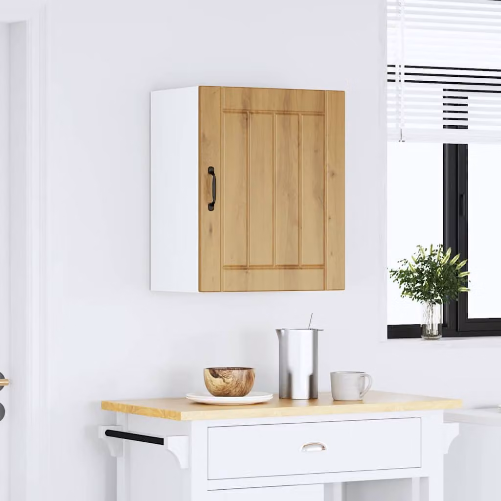 Pensile da cucina moderno vidaXL con ante in vetro, colore bianco e marrone, L: 60 cm, H: 50 cm, P: 31 cm