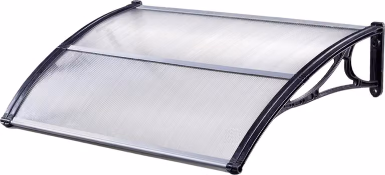 Tettoia per porta d'ingresso 120 x 75 cm Pannello alveolare Listello terminale in alluminio nero Tettoia per porta d'ingresso Tettoia a una falda