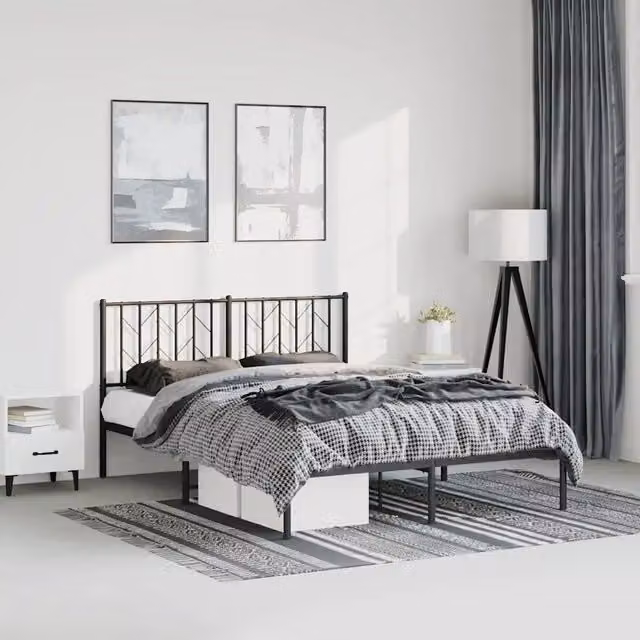 Letto con testiera in metallo nero vidaXL L/P: 150 x 200 cm