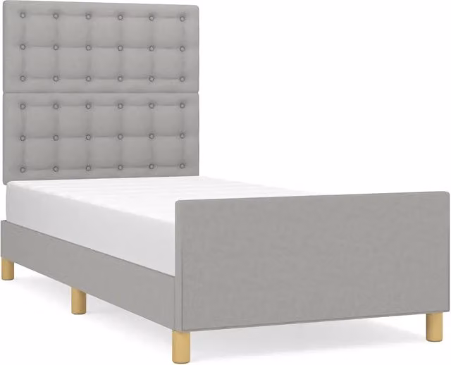 Letto singolo per adulti con testiera in tessuto grigio e struttura in legno di larice L/P/H: 80 x 200 x 83 cm