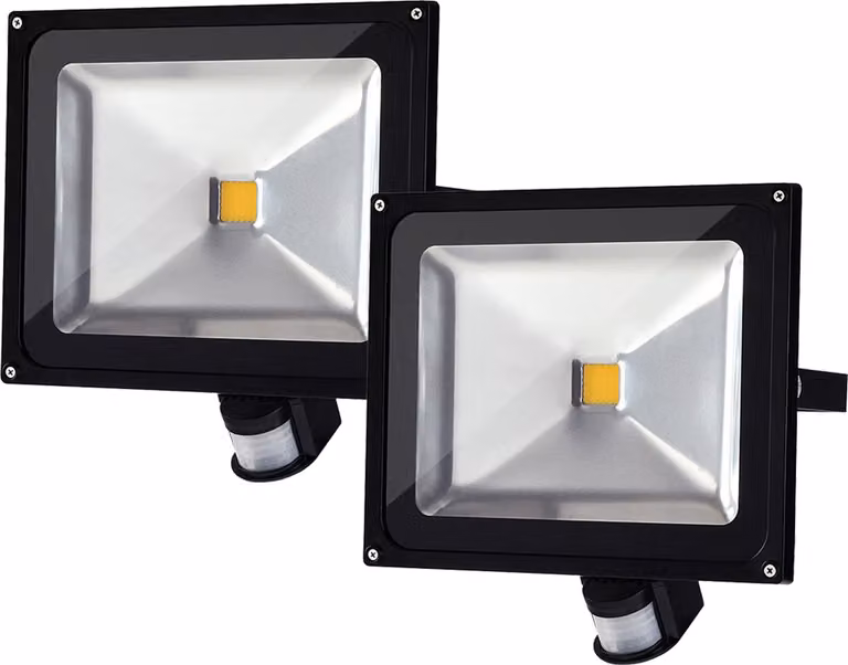 Greenmigo 2x 30W Proiettore con sensore di movimento, luce bianca calda, corpo in alluminio nero, IP65, lampada LED impermeabile, applique, illuminazione diffusa, illuminazione da esterno, lampada da giardino a LED, faretto da esterno