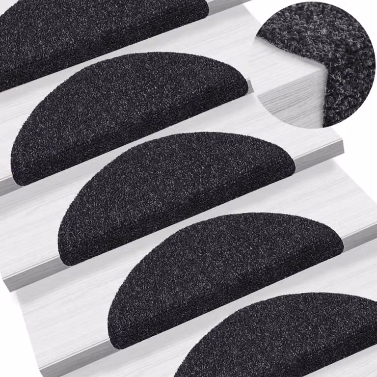 Set di 15 tappetini per scale autoadesivi vidaXL neri semicircolari in polipropilene, L: 56 cm, P: 17 cm, H: 3 cm