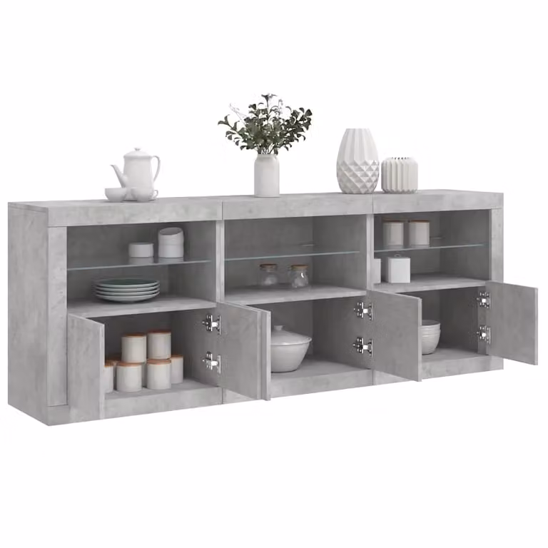 vidaXL Credenza Moderna con Luci LED Grigio, L: 181,5 cm, P: 37 cm, H: 67 cm