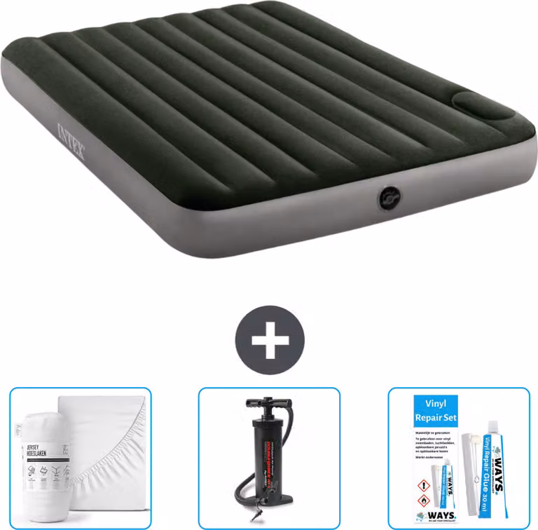 Letto gonfiabile Intex - 2 persone - 152 x 203 x 25 cm - verde - lenzuolo - pompa e kit di riparazione