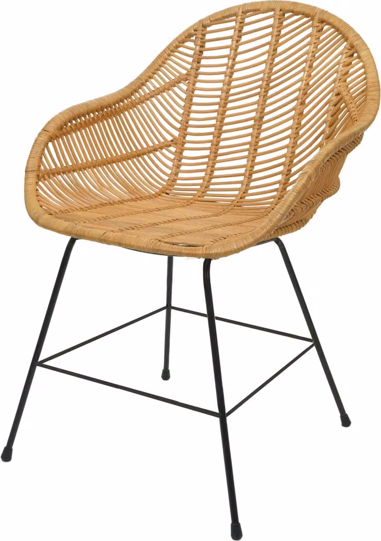 Sedia da pranzo HWC-M28, sedia da cucina sedia in vimini poltrona in rattan sedia in rattan, Kubu rattan metallo