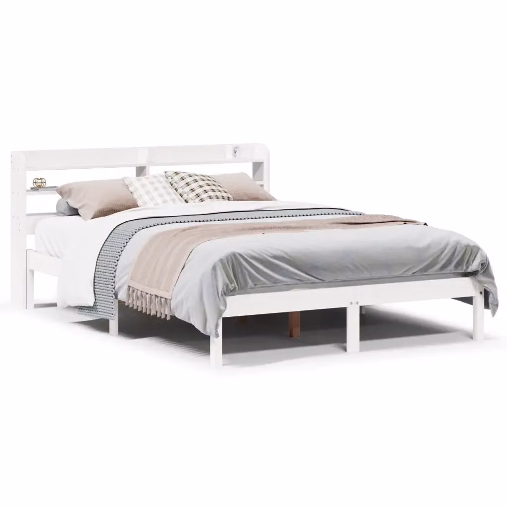 Letto in legno di pino massello bianco con doghe piatte e ripiani laterali vidaXL L/P/H: 200 x 160 x 82 cm – 2