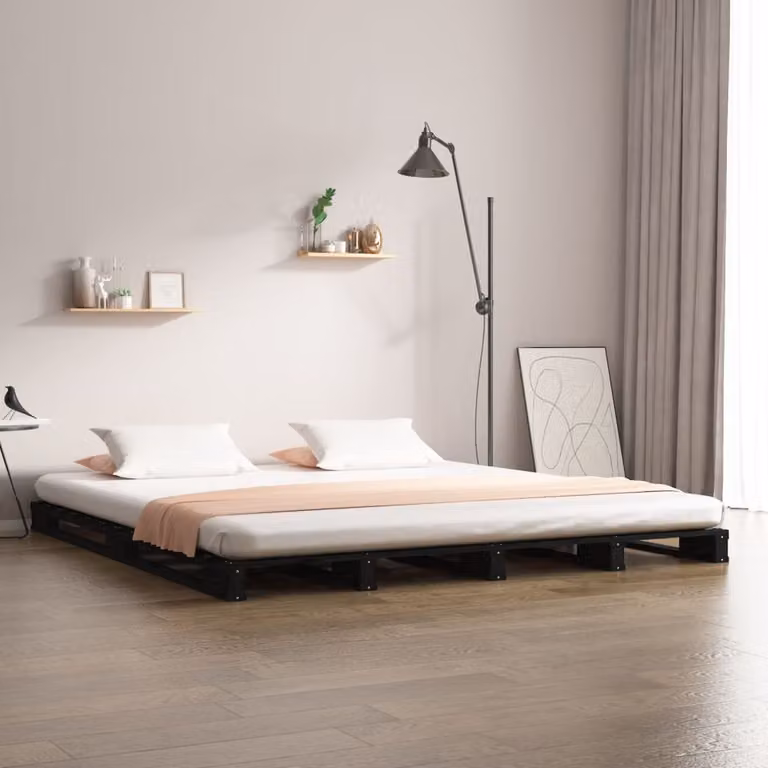 The Living Store Letto pallet nero 120x190 cm in legno di pino massiccio