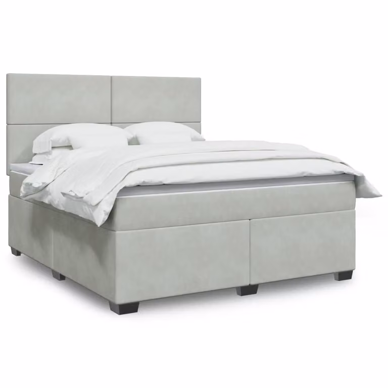 vidaXL Giroletto a Molle Ibrido con Materasso in Velluto Grigio e Bianco L/P/H: 180 x 200 cm