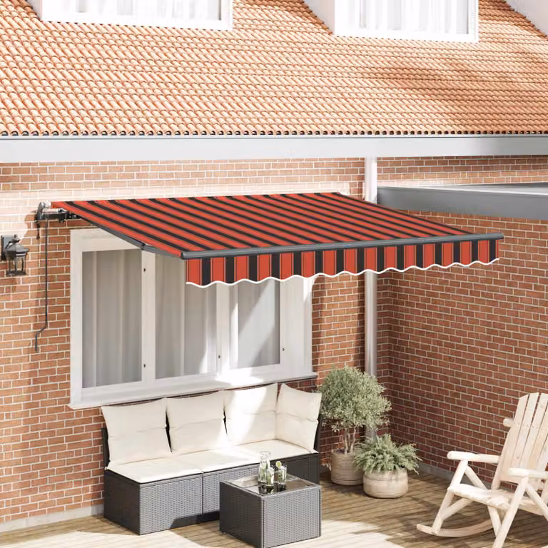 Tenda retrattile vidaXL arancione e bianca con bracci pieghevoli in alluminio e tessuto in poliestere L: 250 cm, P: 200 cm