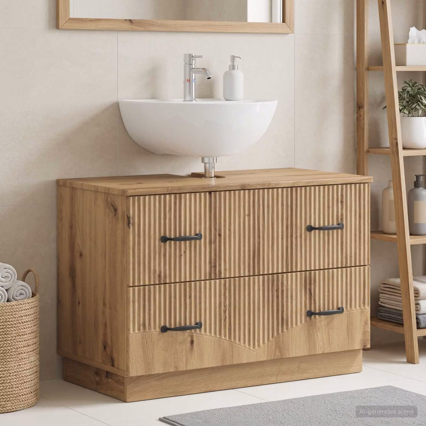 vidaXL Armadio per Lavabo da Bagno HOORN Moderno in Rovere e Metallo, Appeso a Parete, Marrone e Nero, L: 82,0 cm, H: 56,0 cm, P: 41,0 cm