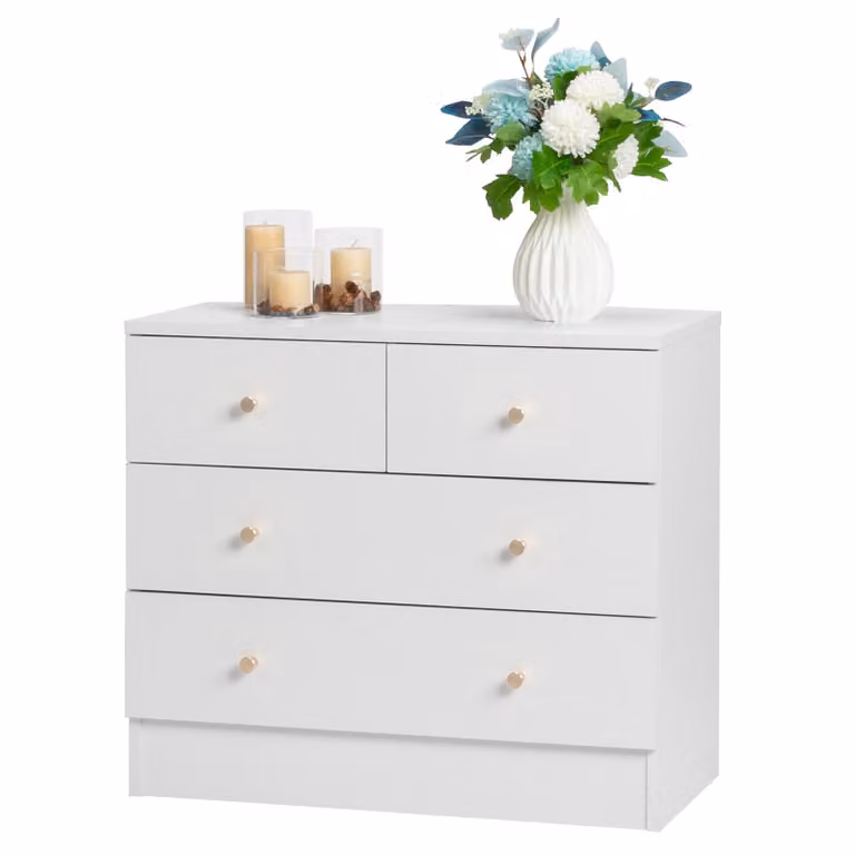 Comodino ALIGHTUP con 4 cassetti, mobiletto portaoggetti per soggiorno, bianco, 66x33x56 cm