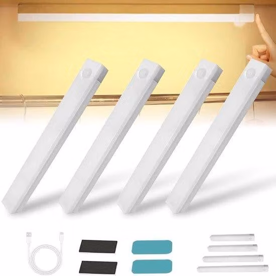 4 lampadine LED - Lampade da interno magnetiche, ricaricabili e intelligenti, bianco caldo, 20 cm/7,8 pollici