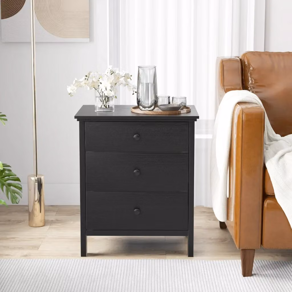 Comodino con 3 cassetti DESIGN IN in legno e metallo nero opaco per camera da letto e soggiorno, H: 66 cm, L: 45 cm, P: 56 cm – 2