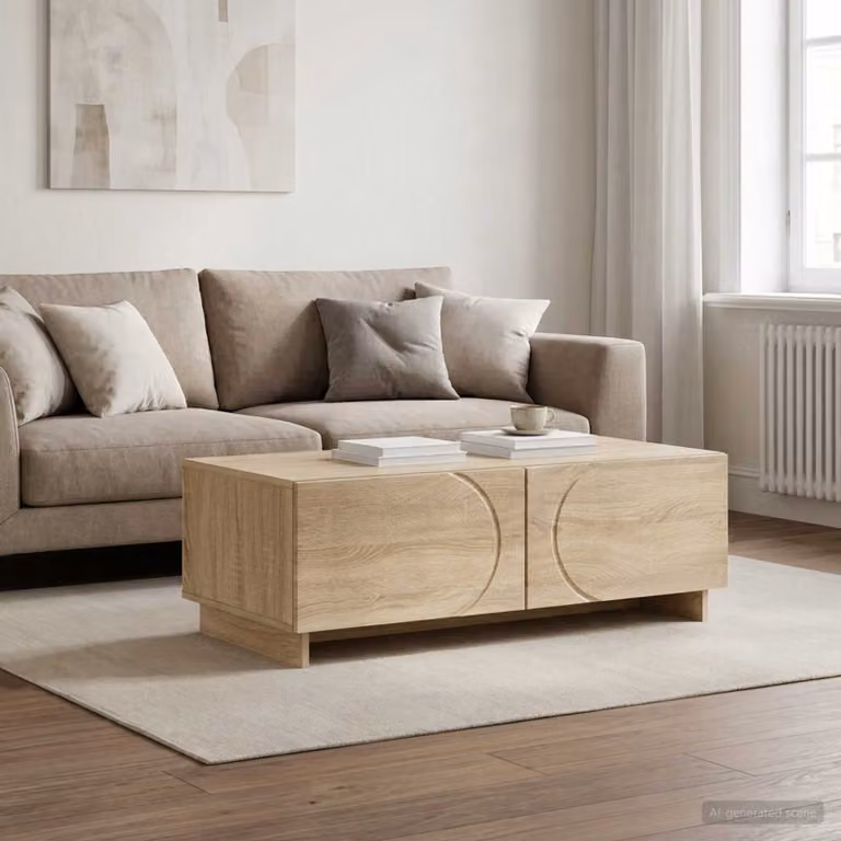 Tavolino da salotto moderno vidaXL in rovere e beige L: 102 cm, P: 50,5 cm, H: 35 cm