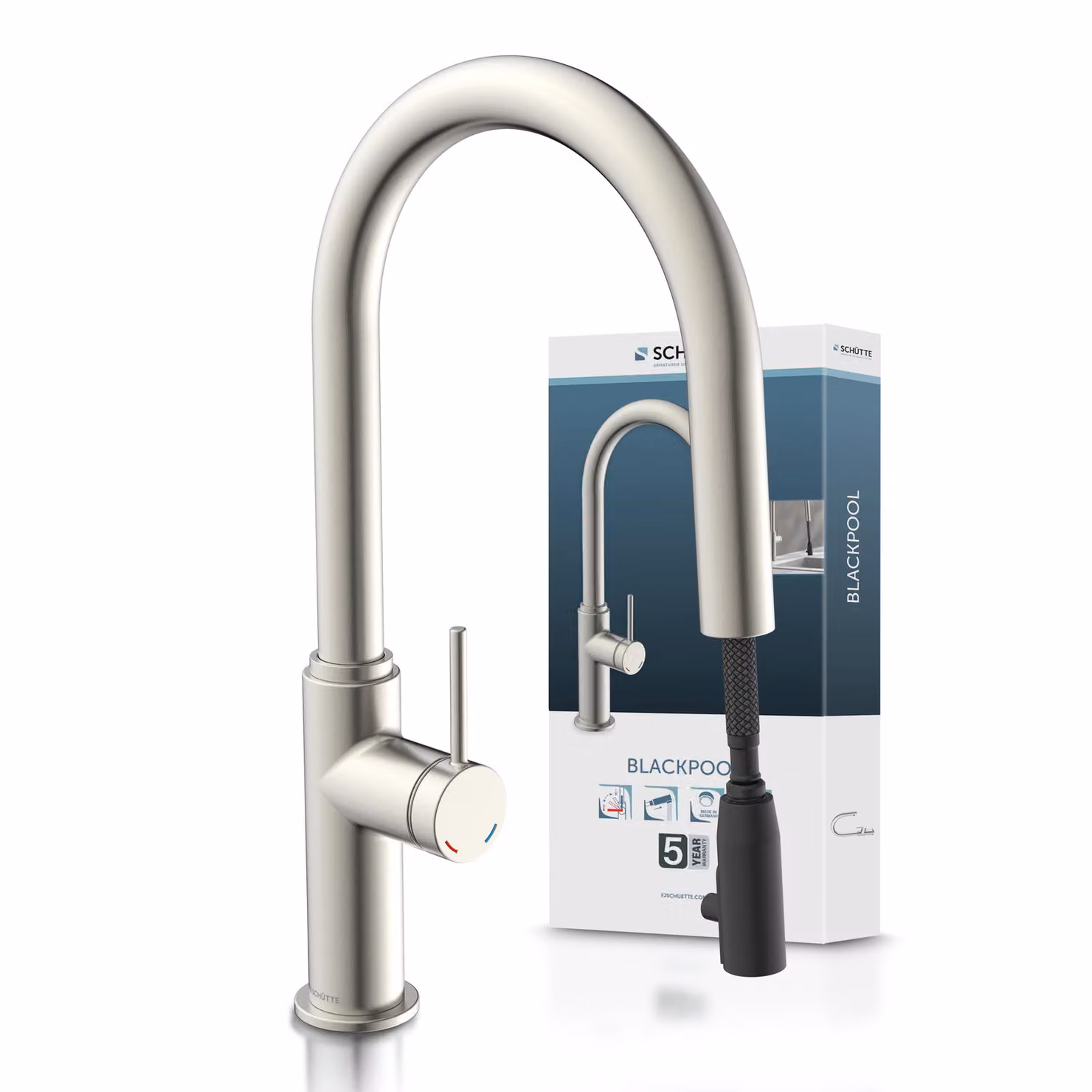 Miscelatore per lavello SCHÜTTE BLACKPOOL, look acciaio inox, con bocca estraibile