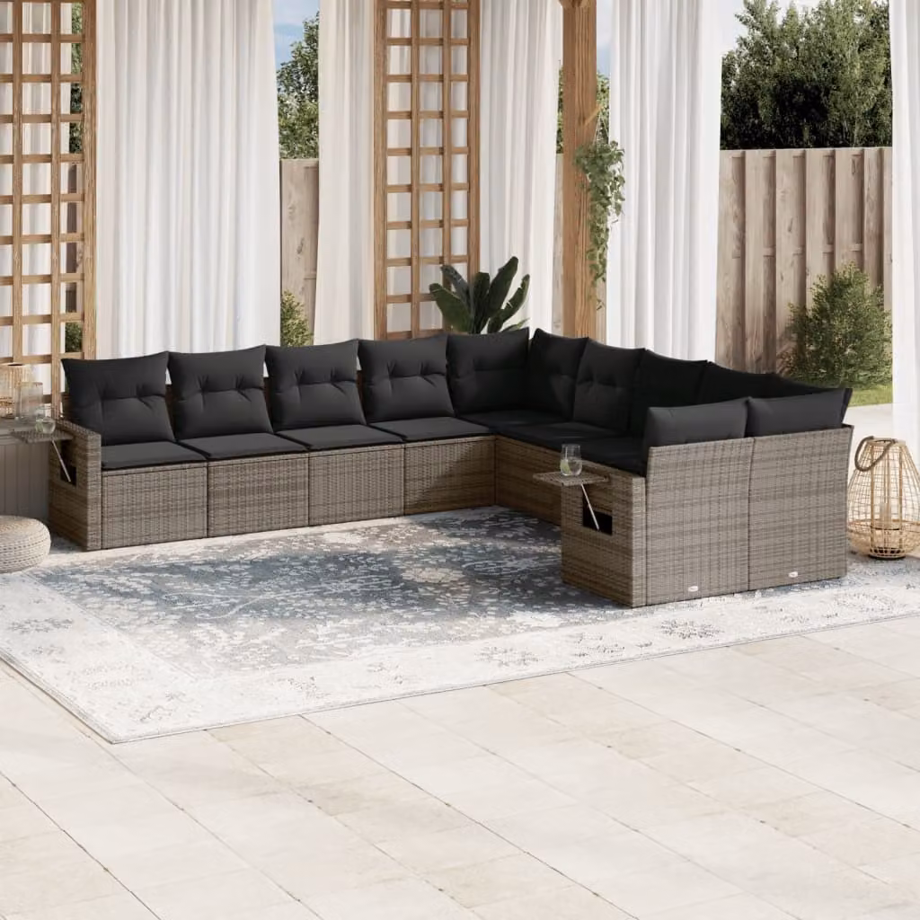 Maison Exclusive - Set Divano da Giardino 10 pz con Cuscini Grigio in Polyrattan