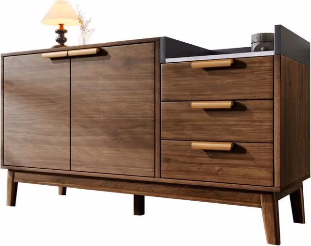 Credenza Chicfurn in Legno e Metallo Colore Marrone con 2 Ante, 3 Cassetti e 1 Vano Aperto per Soggiorno, Cucina o Ingresso, L/P/H: 120 x 40 x 77 cm – 1