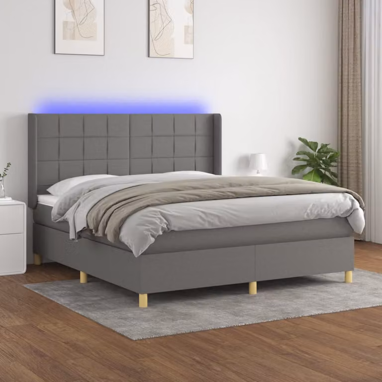 Letto Ibrido con Materasso e Illuminazione LED vidaXL in Tessuto Grigio e Bianco L/P/H: 180 x 200 x 128 cm