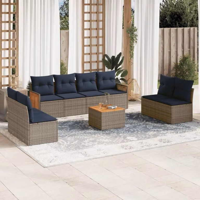 Maison Exclusive - Set di 9 pezzi per giardino con cuscini, grigio, polyrattan