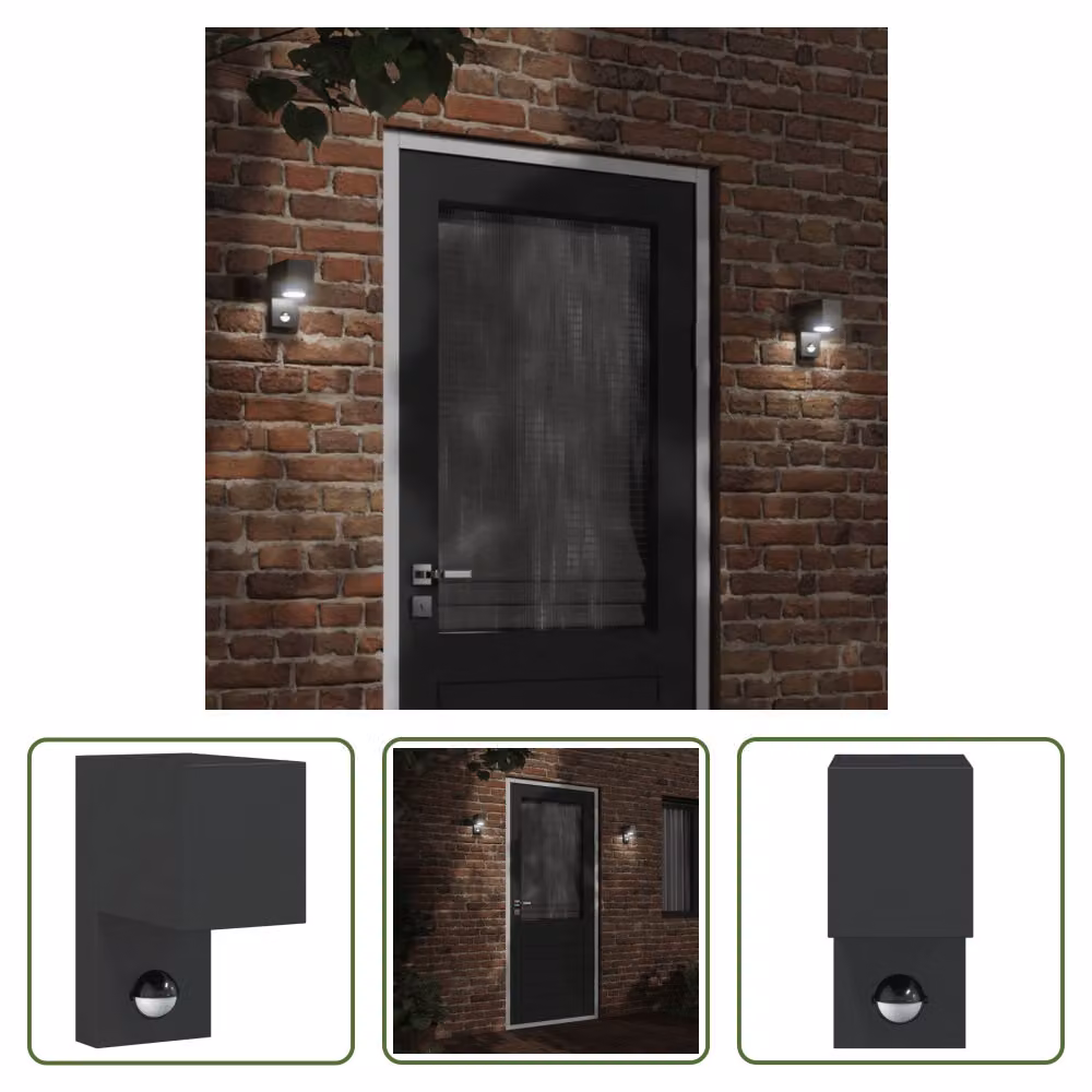 The Living Store Applique da esterno con sensore in alluminio pressofuso nero