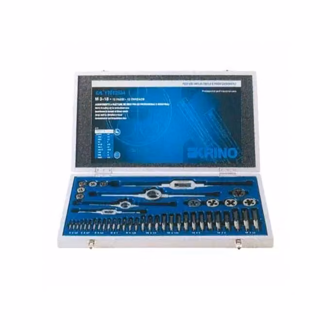 Set di filettatori Krino 44 pezzi in acciaio cromo vanadio, assortimento M3-M18, colori nero e argento – 2