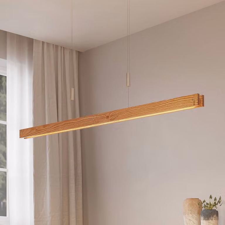 Lampada a sospensione Alimara Lindby, dimmerabile, Legno chiaro, Soggiorno / Sala da pranzo, Metallo, Moderno, Lampada a sospensione