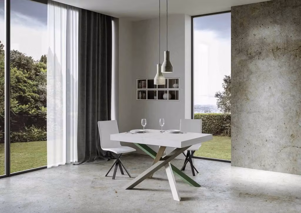 Tavolo allungabile moderno Itamoby in finitura bianco frassino con telaio a X L/P/H: 90 x 130/390 x 77 cm – 2