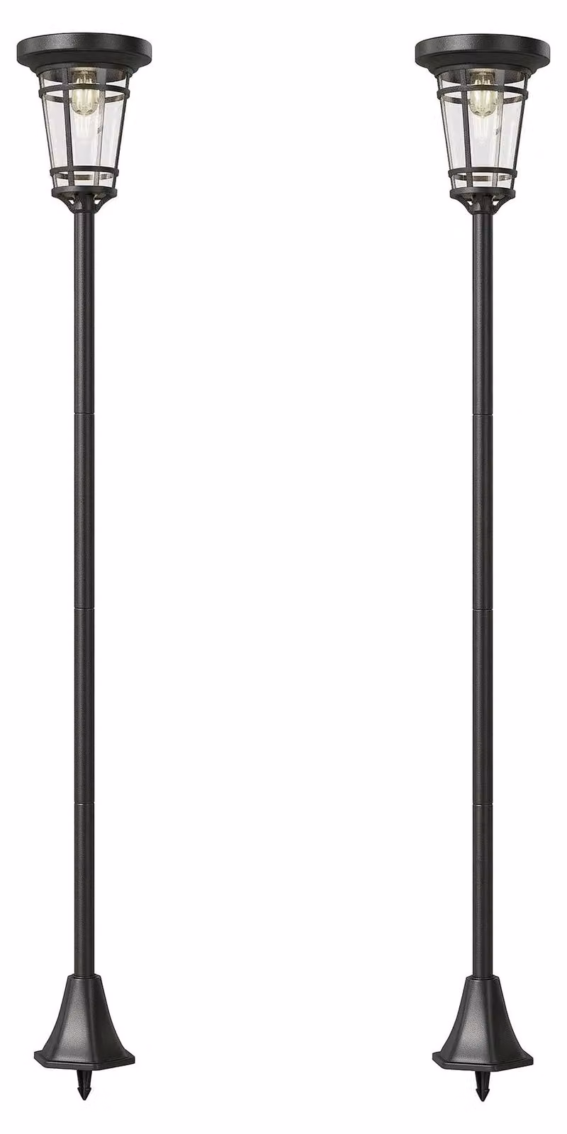 Set di 2 lanterne da giardino solari, altezza 180 cm, con 2 modalità di illuminazione | Colore: nero | Dimensioni: 23,5 x 23,5 x 180 cm