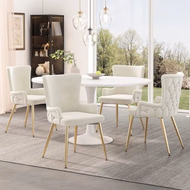 Set di 4 sedie da pranzo Mivray in velluto beige con gambe in metallo per sala da pranzo, soggiorno e camera da letto