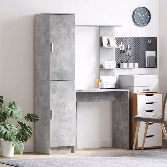 Scrivania con lo scaffale con archiviazione 2 pz Grigio cemento 3337284