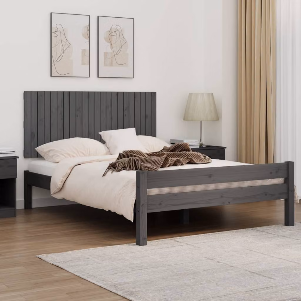 Testiera da parete vidaXL in legno massello di pino, colore grigio, L 140 cm x H 60 cm x P 3 cm