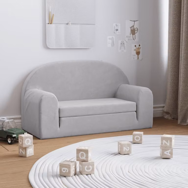 vidaXL Divano Letto per Bambini a 2 Posti Grigio in Morbido Peluche