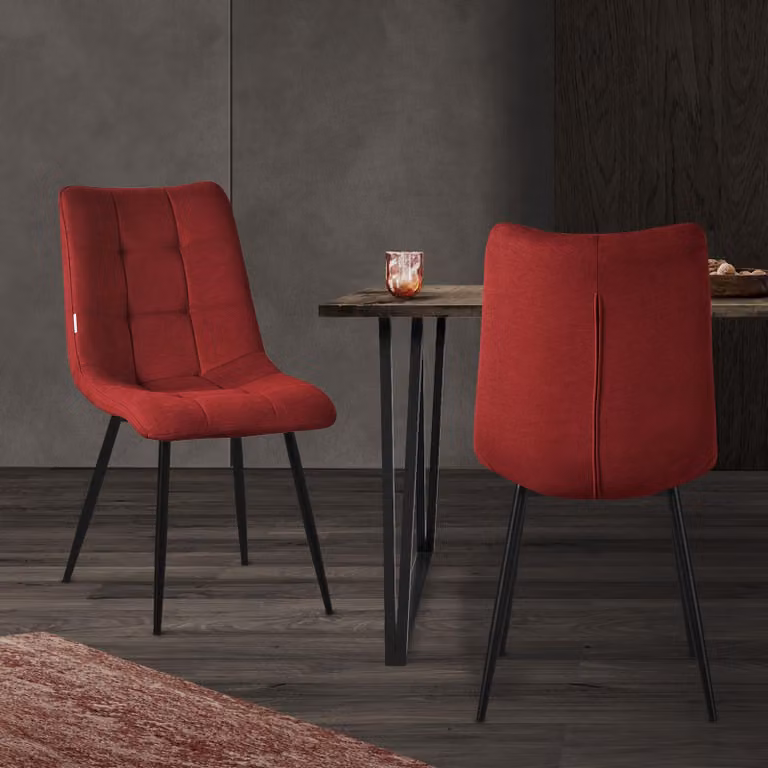 ML-Design set di 2 sedie da sala da pranzo rosse, sedie da soggiorno con rivestimento in tessuto e gambe in metallo, sedie da cucina con schienale