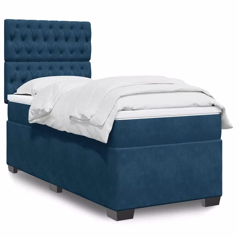 vidaXL Giroletto a Molle con Materasso Ibrido in Velluto Blu e Bianco L/P/H: 200 x 80 x 150,5 cm