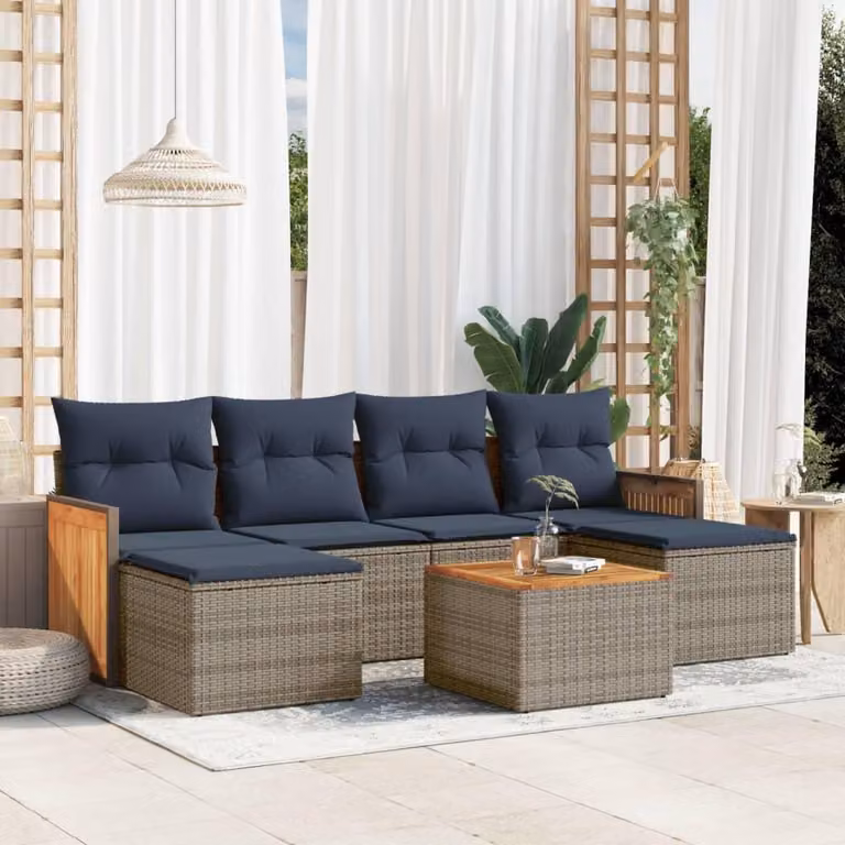 Maison Exclusive - Set divano da giardino 7 pezzi con cuscini, grigio, polyrattan