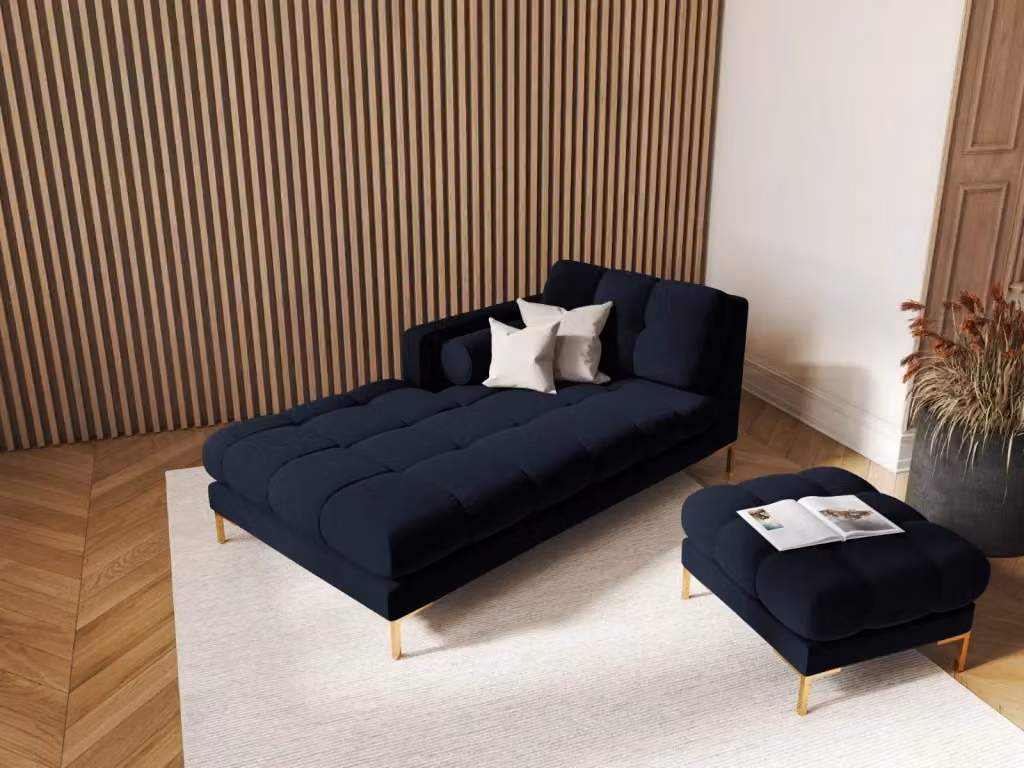 Chaise longue sinistra Bali di Cosmopolitan Design in velluto blu scuro, L/P/H: 164 x 102 x 75 cm – 2