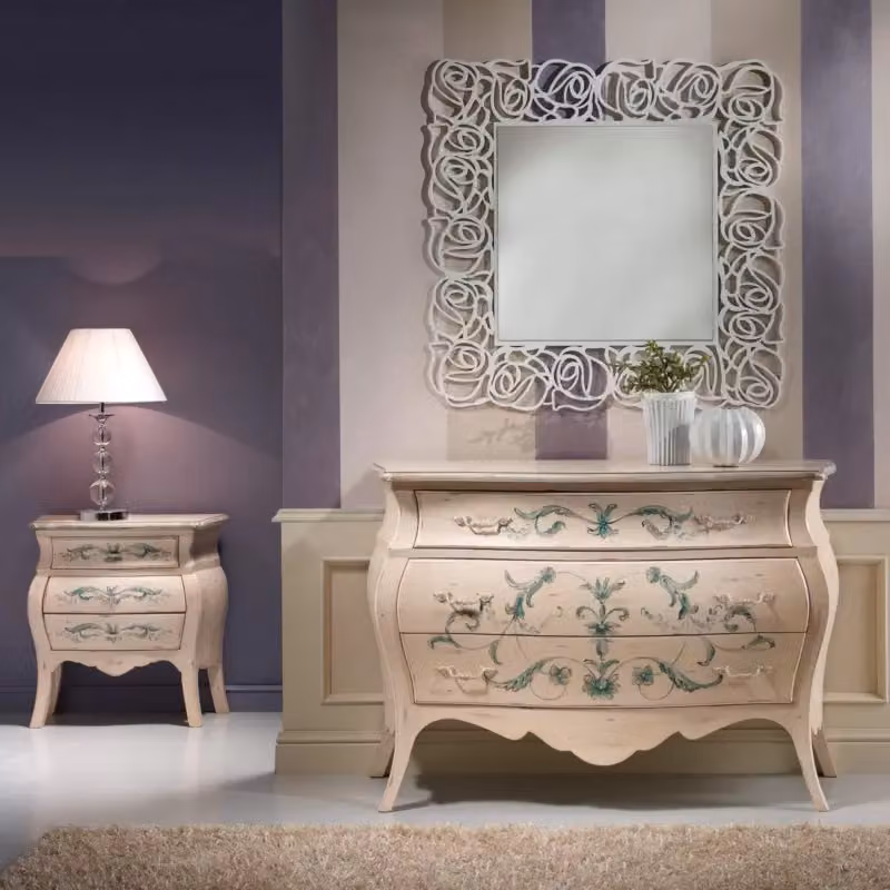 Comodino bombato in stile shabby chic con decori floreali Mobili 2G colore avorio L: 62 cm, P: 32 cm, H: 65 cm – 3