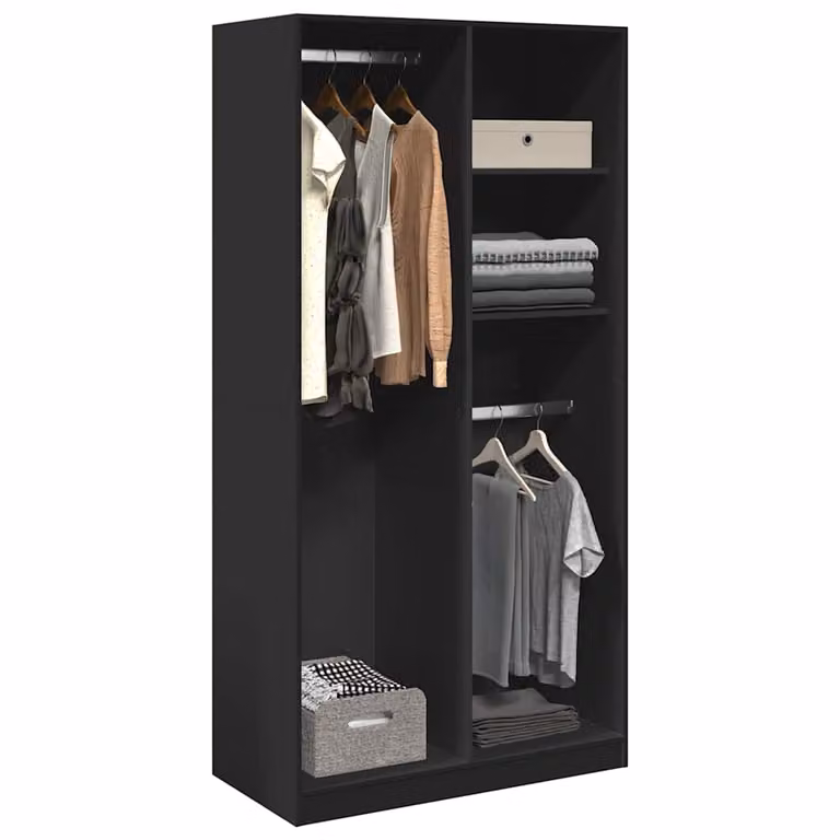 Armadio nero vidaXL in legno e MDF con ante a battente e scaffali aperti L: 100 cm, P: 50 cm, H: 200 cm