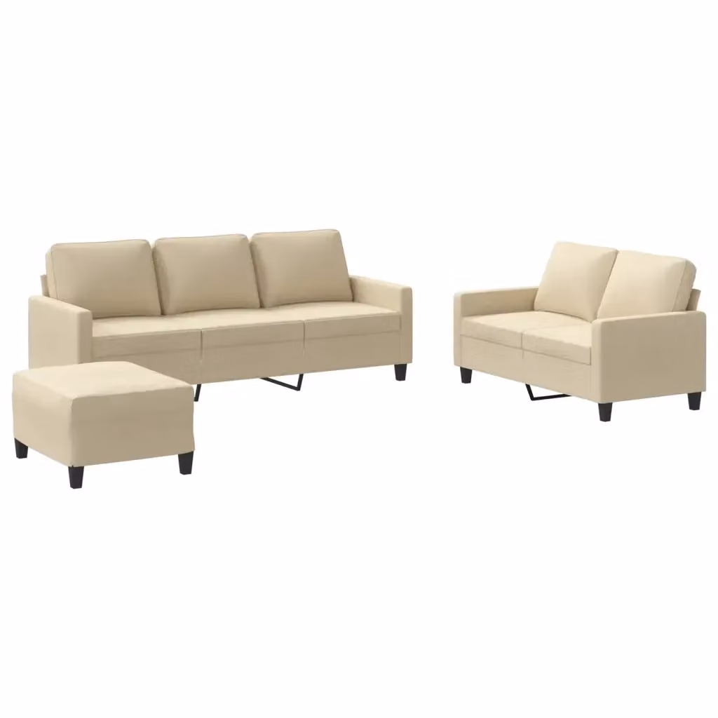 vidaXL Set di Divani Moderno 3 Pezzi in Tessuto Beige con Pouf e Cuscini – 2